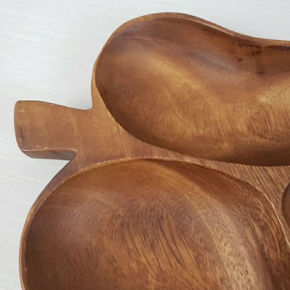 VTG Monkey Pod Wood Banana Leaf Shape Tray Bowl Platter MCM Cottage Farmhouse